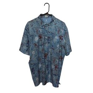 Johnnie O Polo Shirt Mens Large Blue Red Floral Wipeout Surf Golf Stretch Preppy